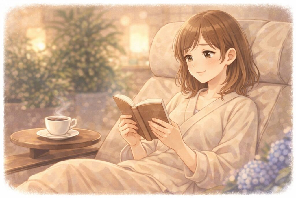 お風呂カフェでくつろぐ女性のイメージ