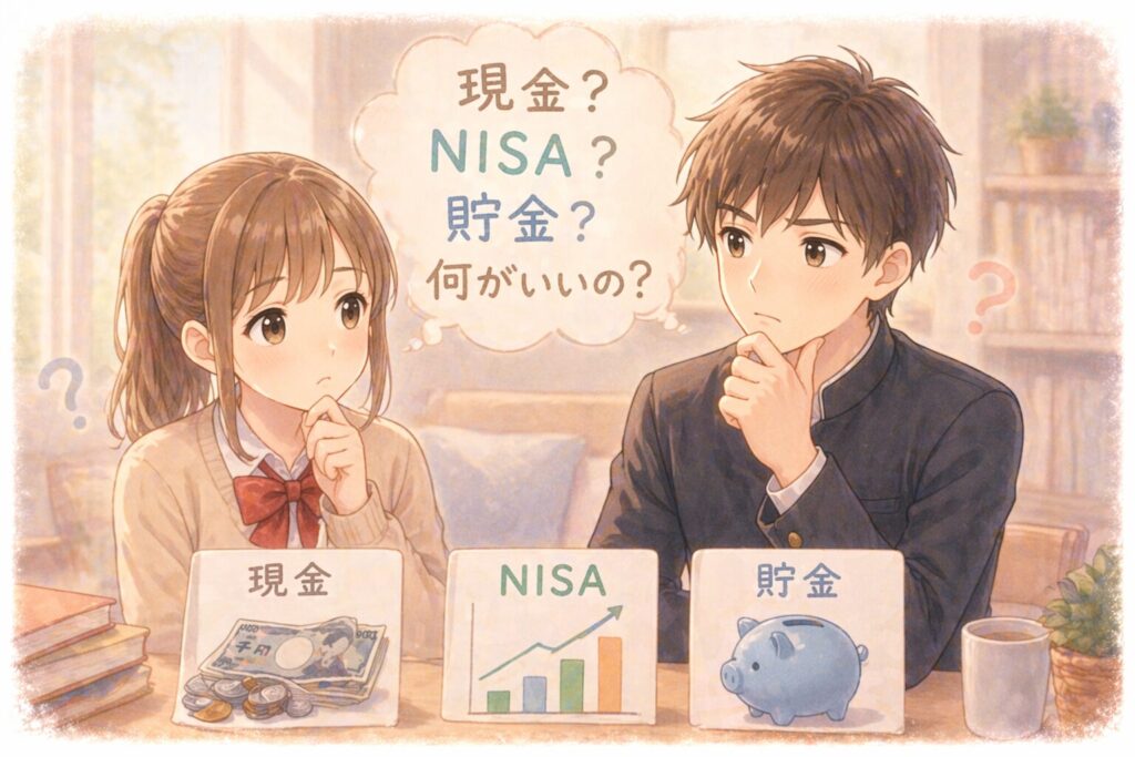 NISAについて学習する子どものイメージイラスト