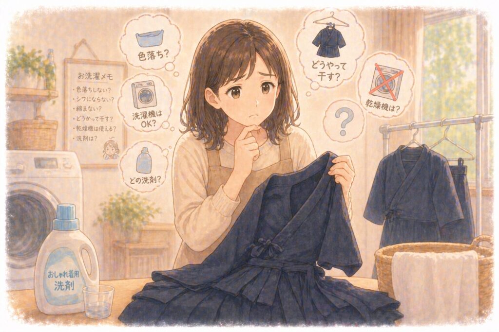 洗濯に悩むお母さんのイメージイラスト