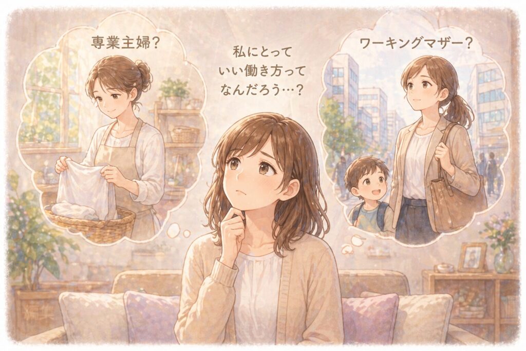 働き方に迷うお母さんのイメージイラスト