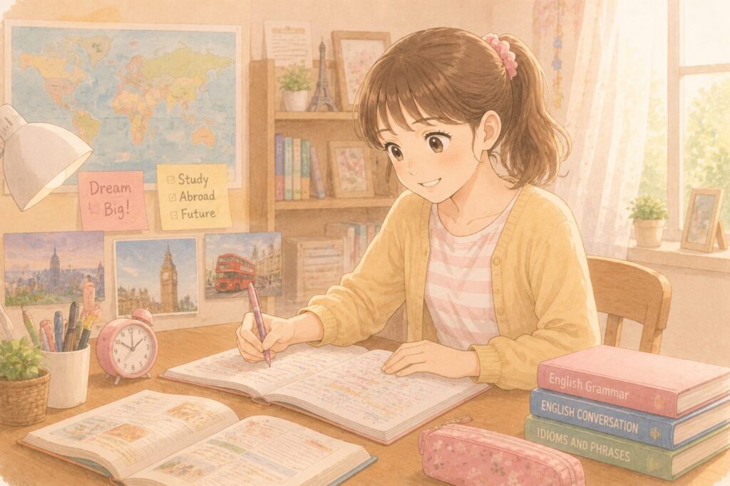 英語の勉強を頑張る女の子のイメージ画像