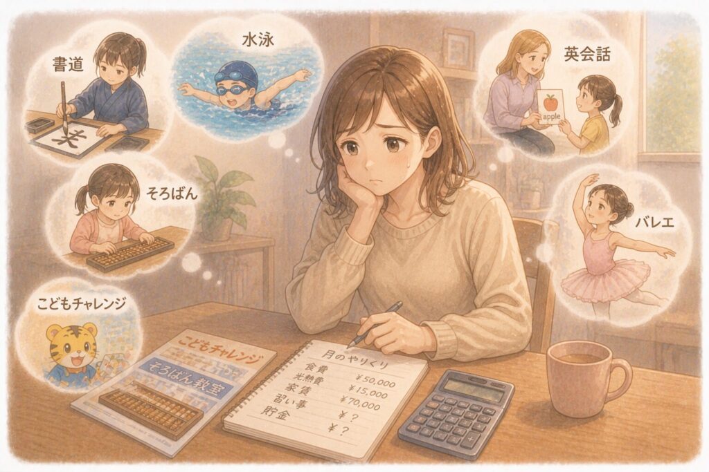 習い事の費用に頭を悩ませるお母さんのイメージ画像