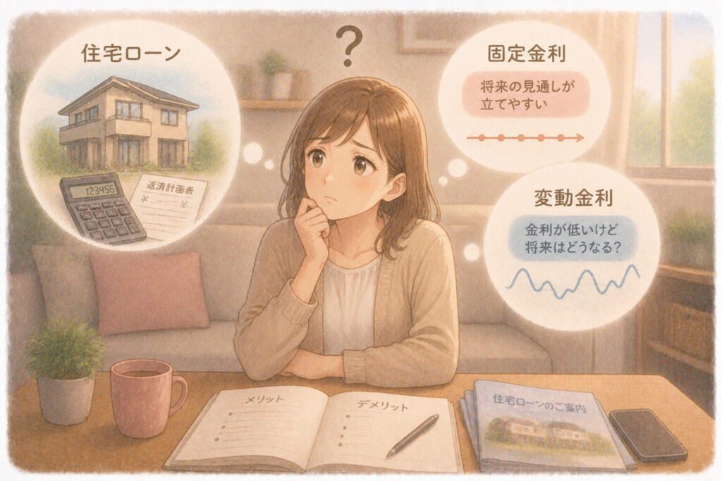 住宅ローンの金利に迷う女性のイメージ画像