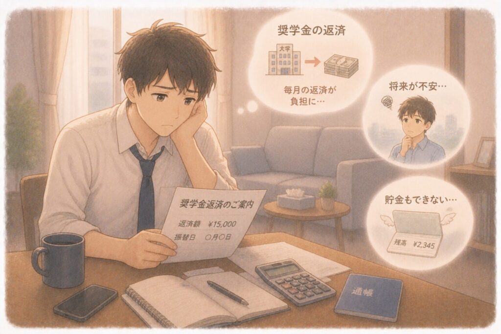 奨学金の返済に悩む社会人の男の子イメージ画像