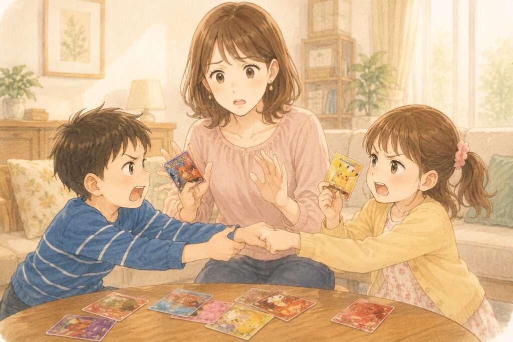 シールで喧嘩する兄妹のイメージ画像